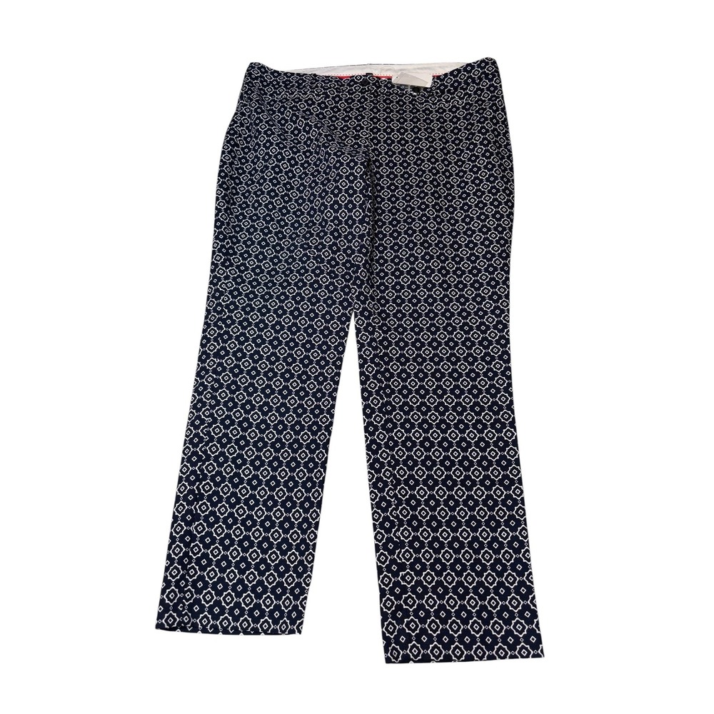 NWT Brooks Brothers Natalie Fit‎ Navy White Geometric Tile Womens 16 W40 L29
